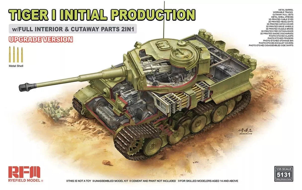 Ryefield Models 1/35 Pz.Kpfw. VI Ausf. E Tiger I Initial Production Upgrade Edition w/Full Interior & Cutaway Parts RM5131