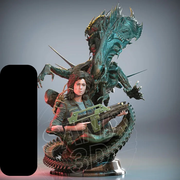 Ninja Printz - 1:10 Ellen Ripley vs Xenomorph Queen Fan Art Vignette ...