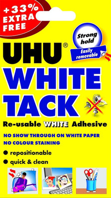 UHU White Tack - Sticky Reusable Adhesive Putty 50g + 33g FREE
